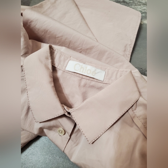 Chloé Light Pink Long Sleeve Button-Up Shirt. French. 100% Cotton. 2 US - Picture 9 of 10